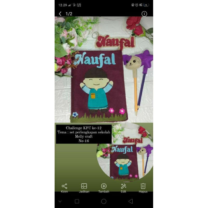 

satu set sampul buku flanel , gantungan kunci nama , pensil hias murah bisa COD
