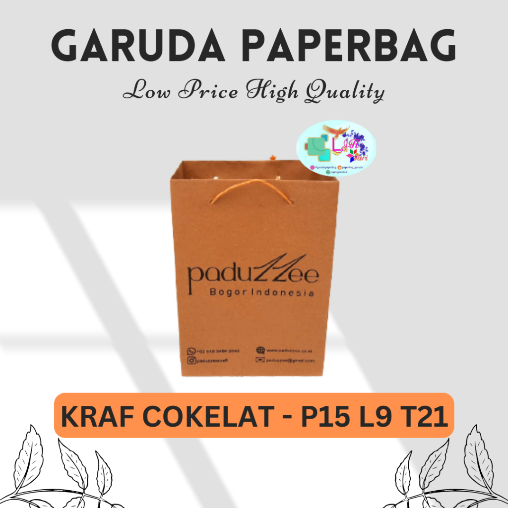 

Paper Bag Murah, Paperbag Kraf Cokelat Size 15x9x21 Sablon 1 Sisi 1 Handle Tali Rami