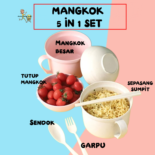 MANGKOK JERAMI TUTUP ( MANGKOK + TUTUP ) WHEAT STRAW WARNA / Mangkuk Makan Wheat Straw Bowl - 100428