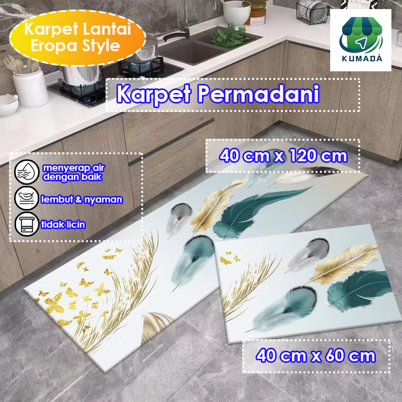 KUMADA Karpet Keset Lantai Dapur 120×40&60×40 Anti Selip, Tahan Minyak Dan Tahan Kotoran Keset Penye