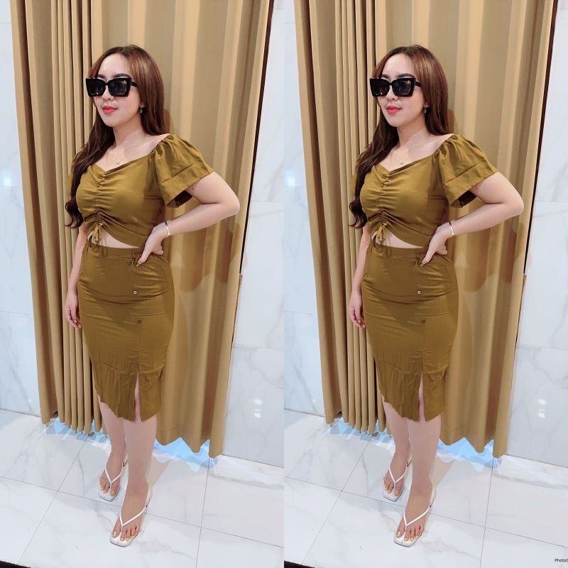 Grosir Natalia | One Set Sakura Bahan Linen Polos