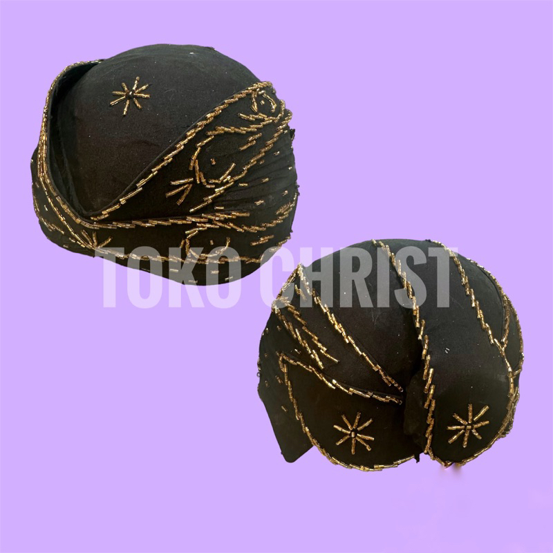 blangkon pengantin solo payet hitam putih