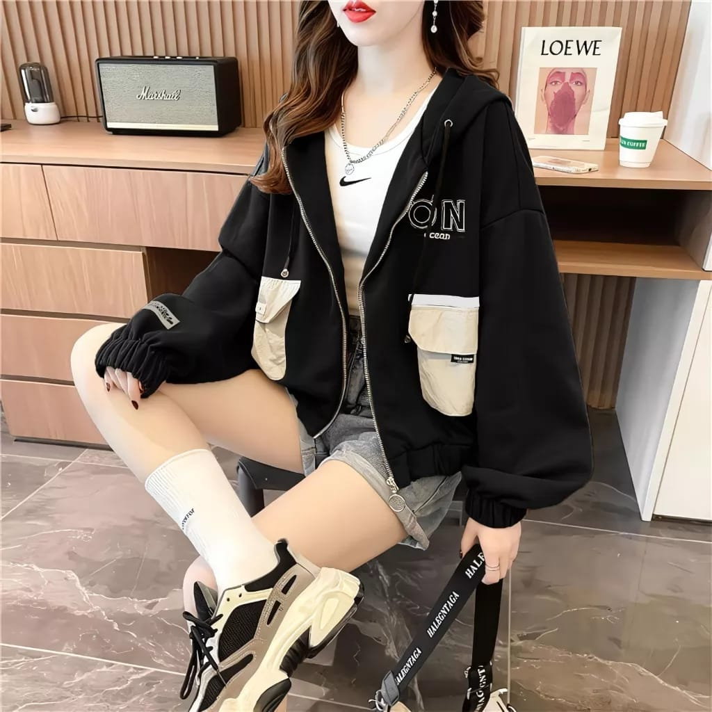 ON OCEAN HOODIE OVERSIZE KOREAN STYLE FLEECE PREMIUM - JAKET HOODIE OVERSIZE