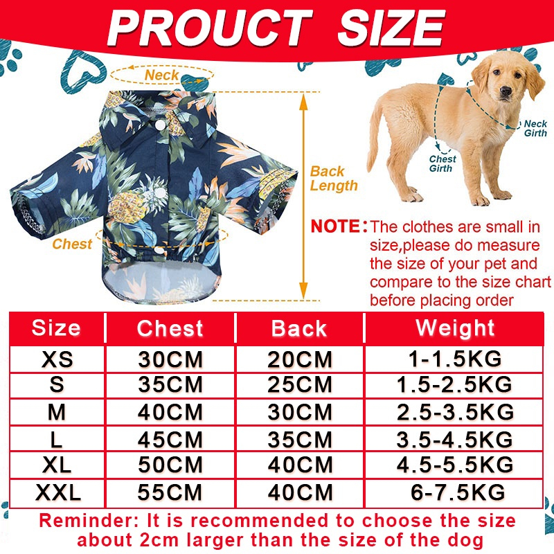 Baju Anjing/Kucing Musim Panas Pohon Kelapa Nanas Cetak Kemeja Pantai Hawaii