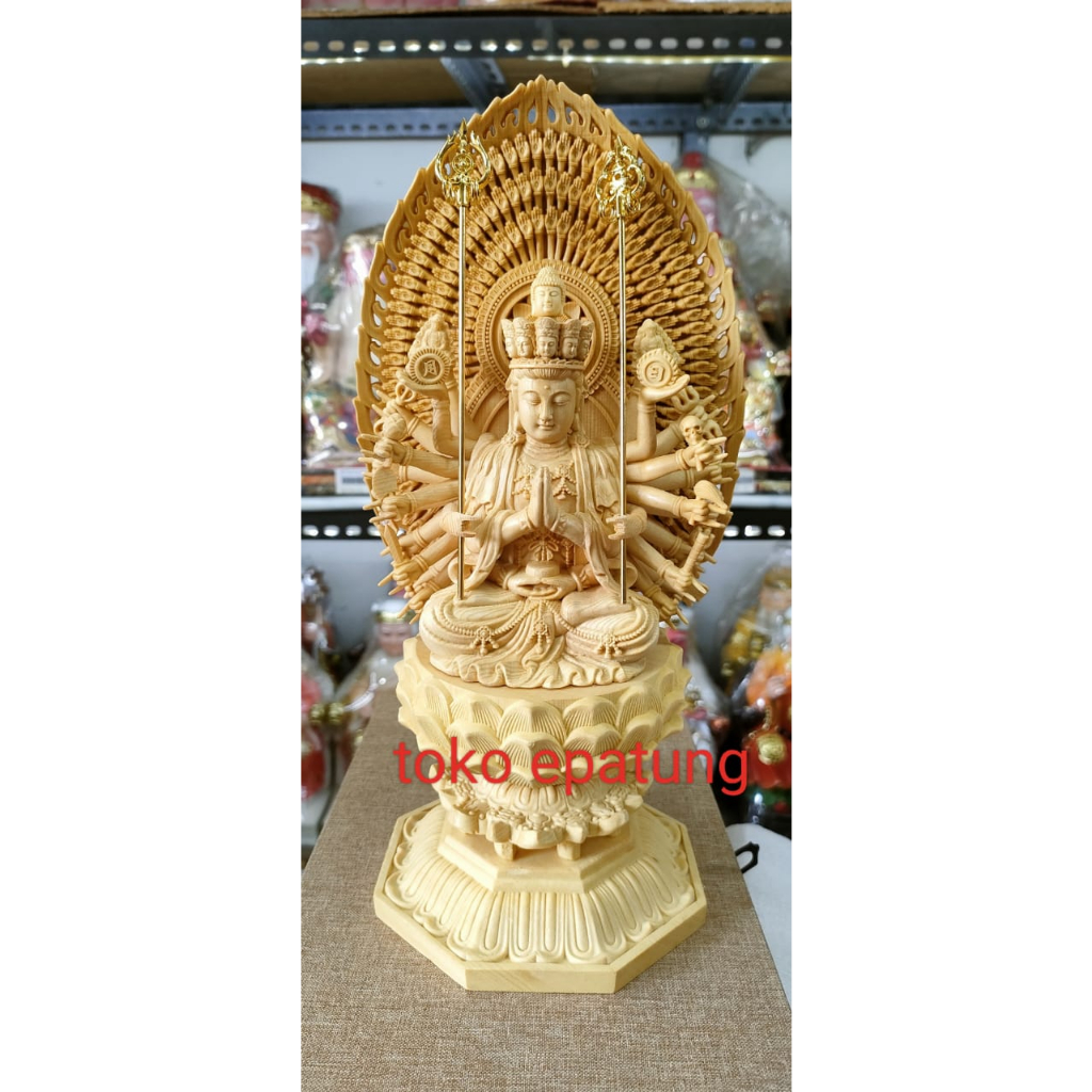 patung dewi kwan im / kwan im / seribu tangan / cien so - 28 cm - kayu