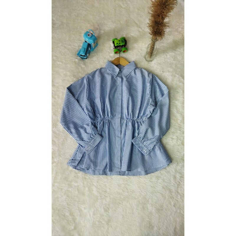 KEMEJA WANITA ATASAN WANITA BLUES WANITA MOTIF SALUR BAHAN KATUN