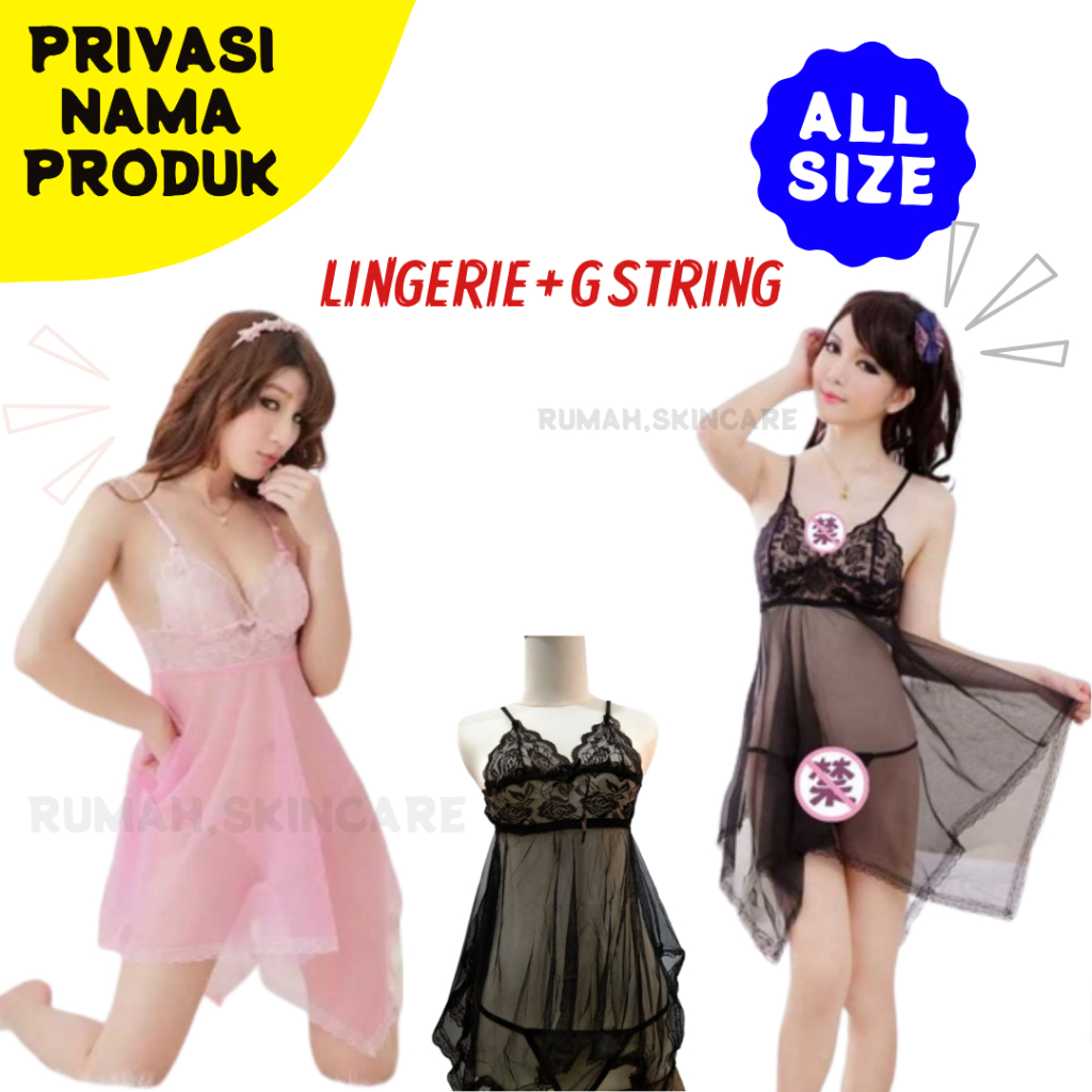 BAJU DINAS MALAM SEXY / BAJU MALAM PERTAMA SEXY / BAJU TIDUR SEXY / LINGERIE SEXY HOT BINAL / Ningrum Pakaian Dalam Wanita Lingerie Sexy Set Bra Dan G-String Sexy Transparant Tanpa Lengan - 4002 / lingerie sexy hot binal jumbo-1