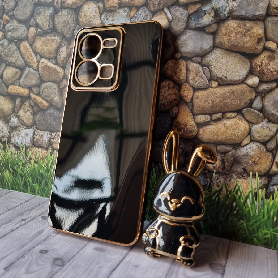 Soft Case Vivo Y35 Casing Cover Luxury Plating Free Stand Holder Tarikan Kelinci