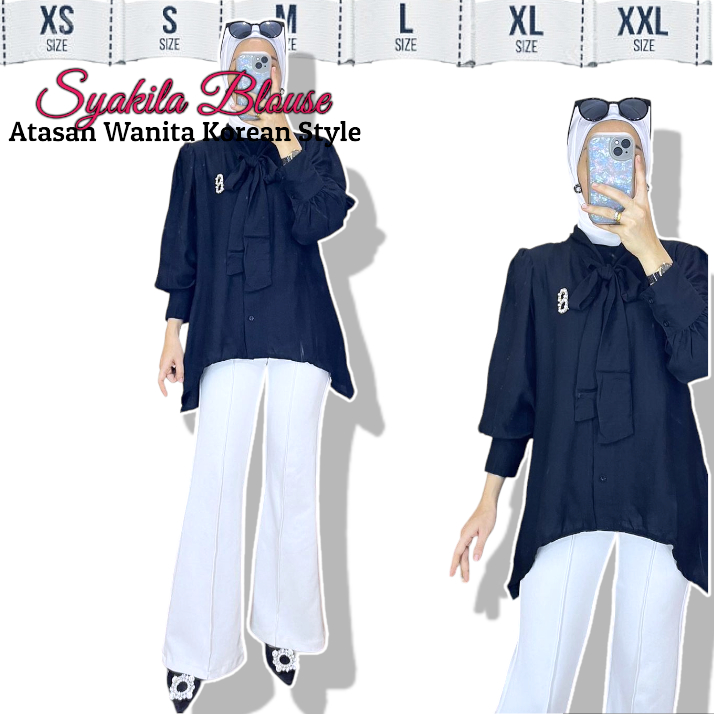 Almahyrarp.ID -  SYAKILA TOP BLOUSE WARNA HITAM BLACK / BAJU ATASAN WANITA TERBARU 2023 / BAHAN POLO