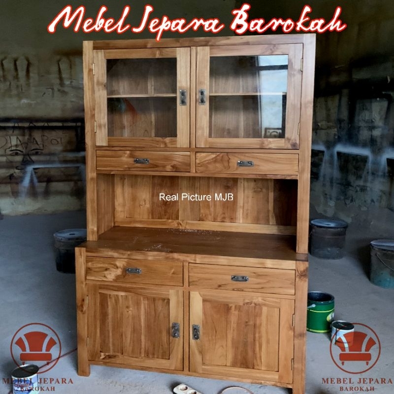 Lemari Pajangan Kayu Jati Minimalis Lemari Hias 4 Laci Lemari Rak Dapur Lemari Rak Buku