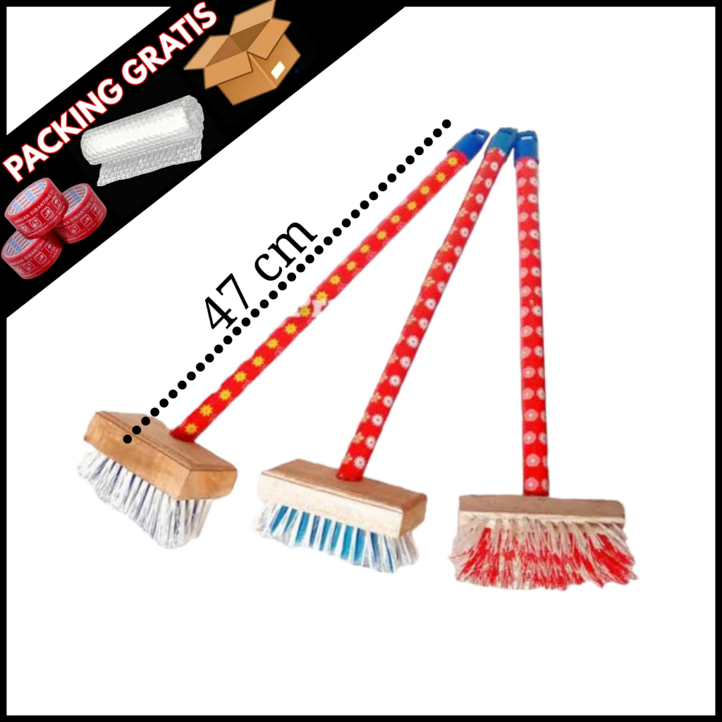 SAPU SIKAT KECIL MINI - SIKAT GOSOK NODA LANTAI KAMAR MANDI Sikat Gagang kayu tanggung 47 cm