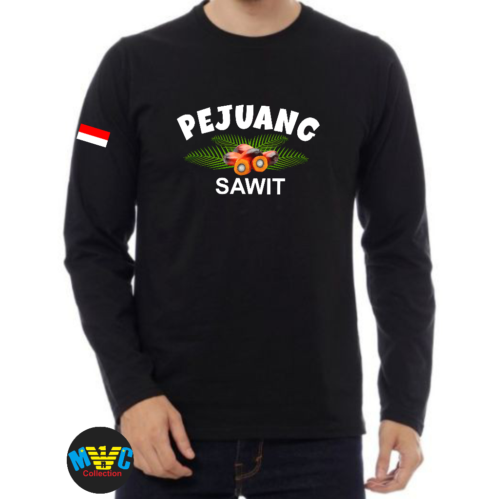 PEJUANG SAWIT KAOS MOTIF DAUN HIJAU SOFT PE  BAJU PETANI KEREN LENGAN PANJANG
