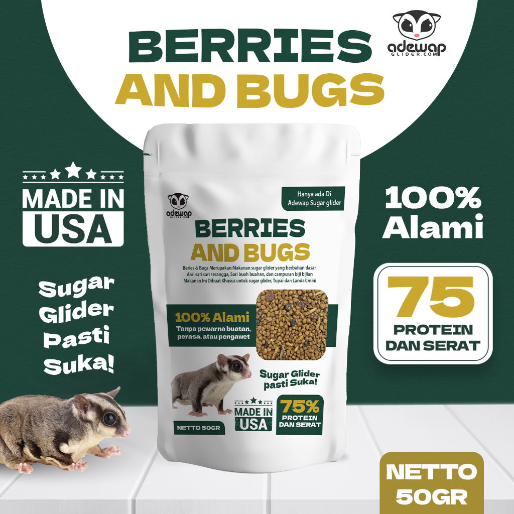 ADEWAP GLIDER Berries & Bugs Pellet Makanan Pellet + Serangga & Buah Kering Sugar Glider