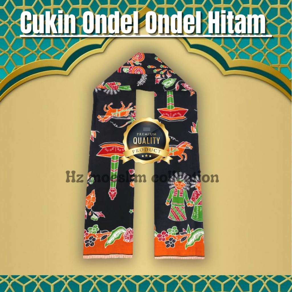 Cukin Ondel Ondel Betawi Hitam Selendang Ondel ondel Betawi Hitam Syal Motif Ondel Ondel Hitam Termu
