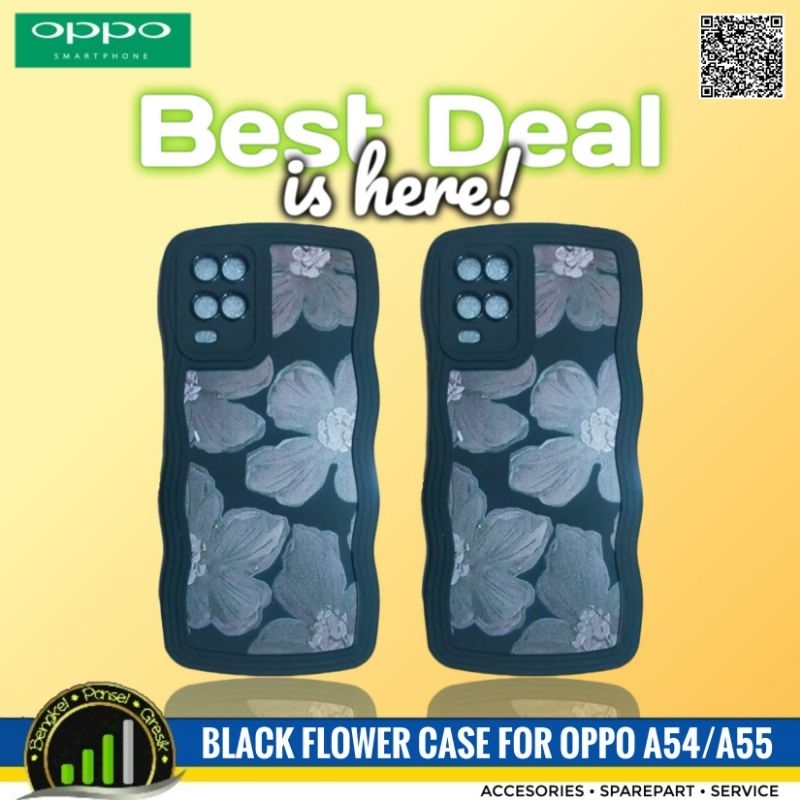 Black Flower Case for Oppo A54 A55