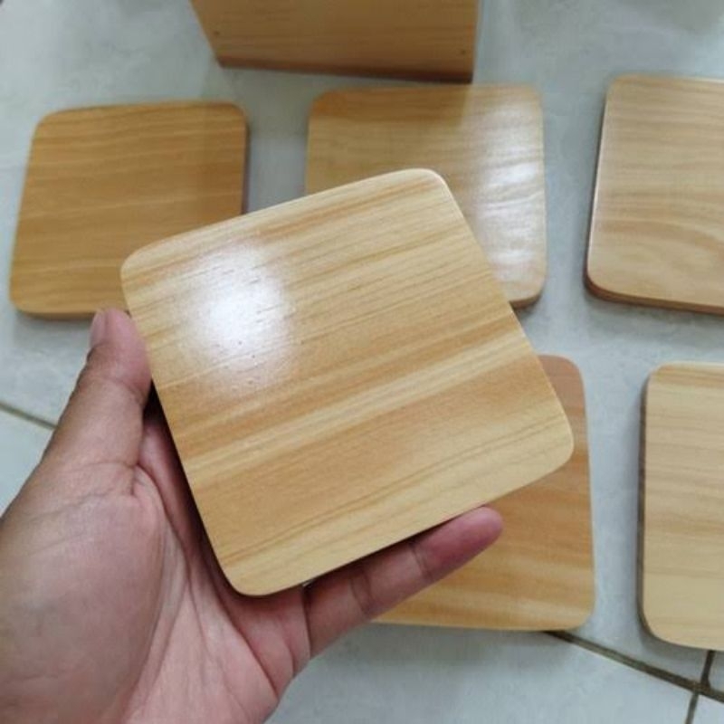 wooden coaster tatakan gelas kayu pinus kotak