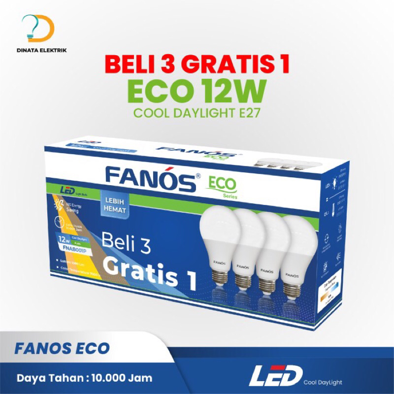 Fanos Lampu LED Eco 3 Gratis 1 Cool Daylight