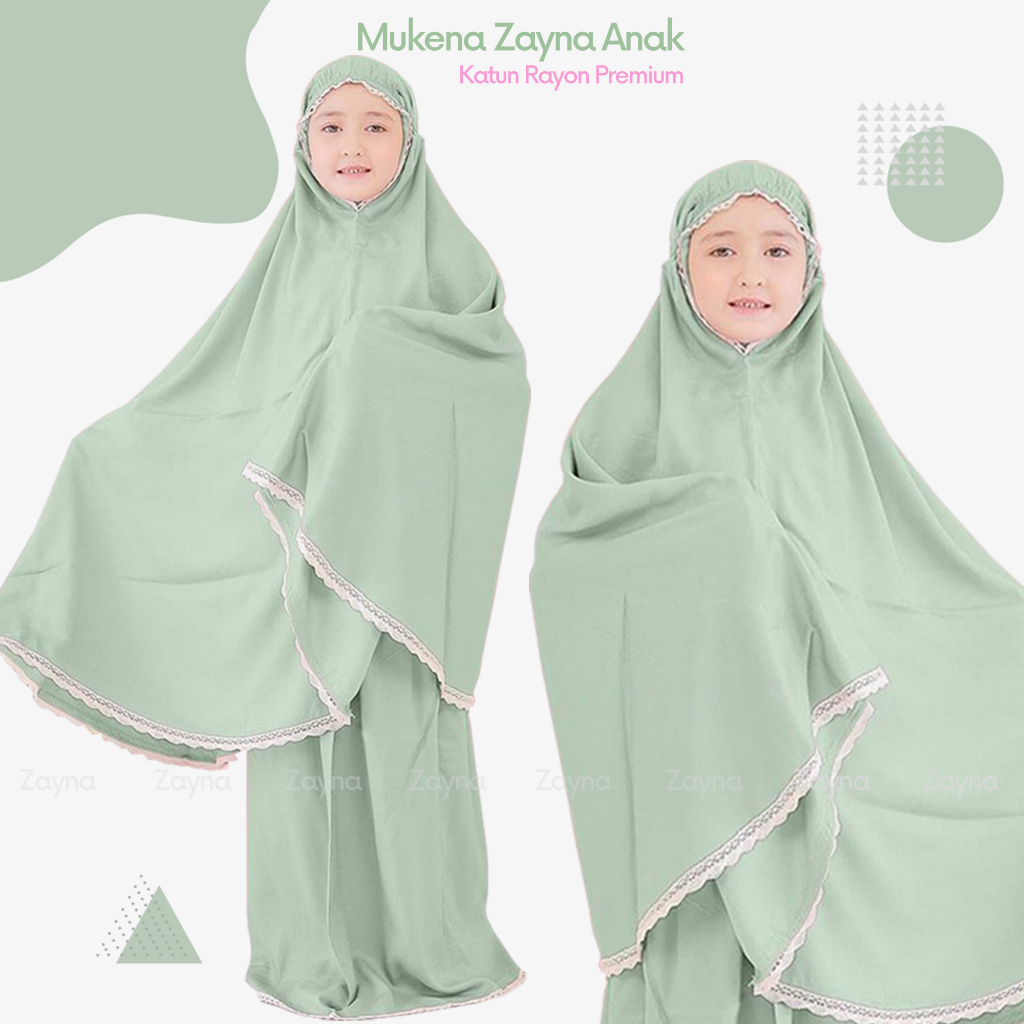Mukena Anak 1 2 3 4 5 6 7 Tahun Warna Hijau Mint Katun Rayon Premium Adem