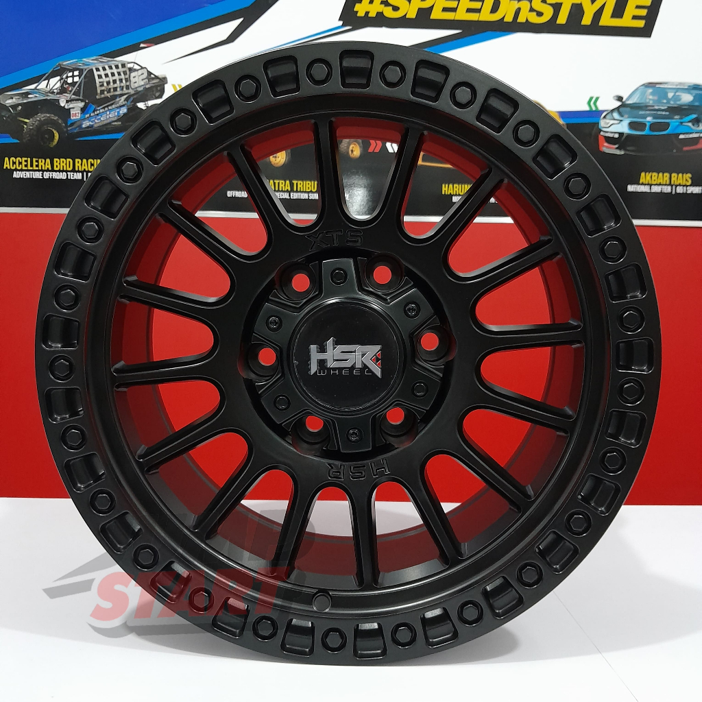 Jual velg mobil racing offroad ring16 Hsr Xts05 lubang 6x139,7 lebar pelek 8 warna hitam peleg mobil