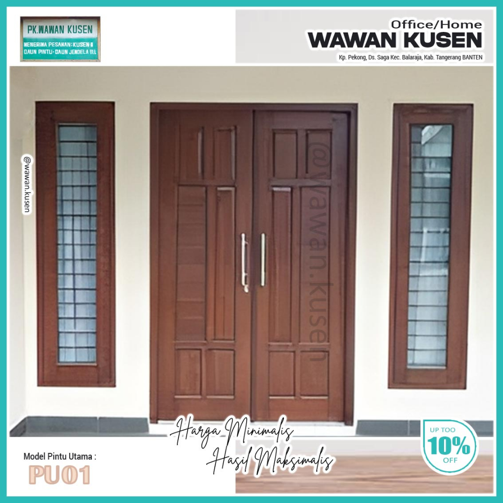 PINTU UTAMA KAYU MAHONI SOLID PREMIUM PINTU DEPAN KUSEN PINTU DAUN PINTU  / Model PU01