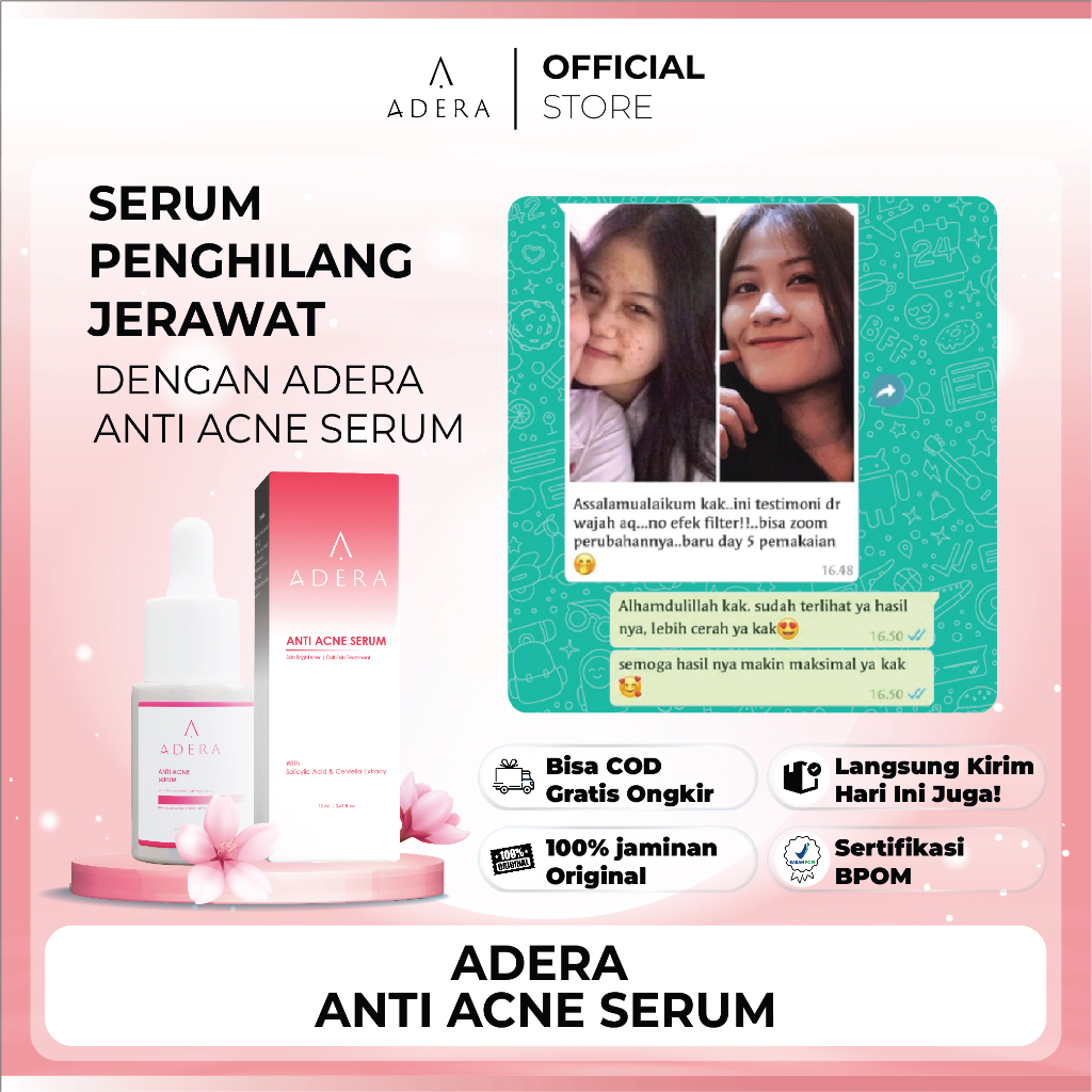 Serum Wajah Adera Hilangkan Jerawat, Bekas Jerawat, Bruntusan, Anti Acne, Sudah BPOM Halal Original