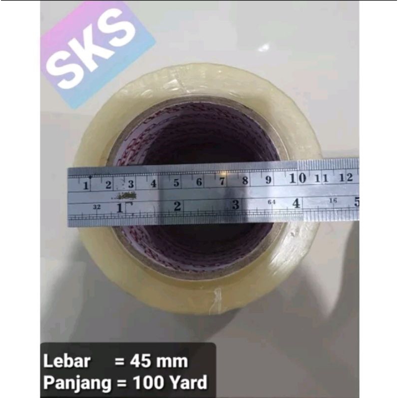 

Lakban Bening Besar Panjang 100yard lebar 45mm merk SKS