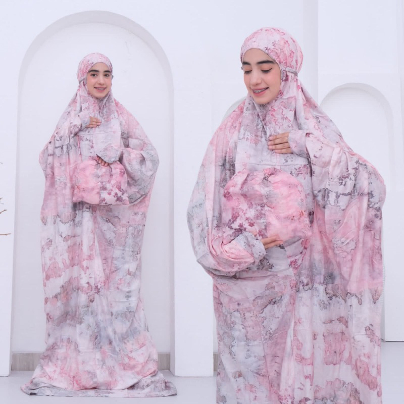 Mukena terusan jumbo bahan katun rayon dingin dipakai mukena lajur termurah polkadot dewasa