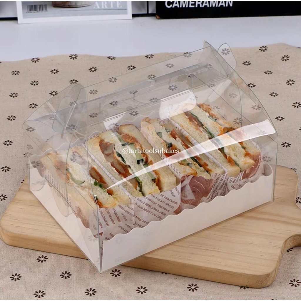 Kotak Mika Kue Roll Cake Bolu Gulung | Sandwich | Gagang | Tenteng | 20x15xT8 CM