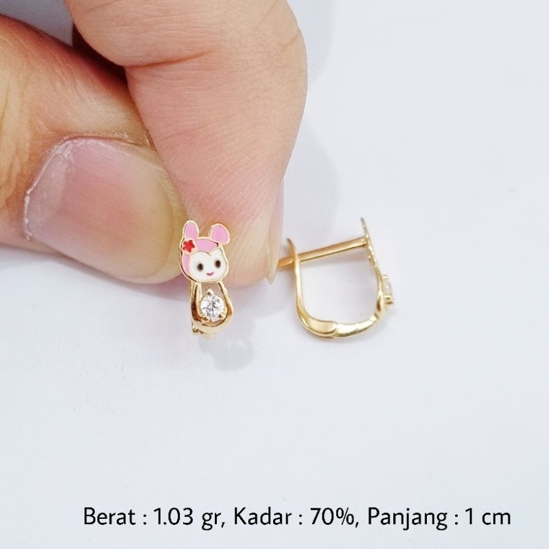 1.03 gr - Anting Emas Anak Klip / Jepit Kelinci Kadar 70% (16K) - YG
