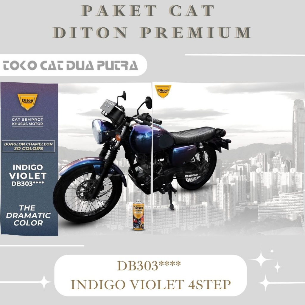 Paket Cat Bunglon Diton Premium DB303  Indigo Violet 4 Step