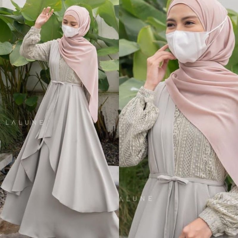 AYYARA DRESS Flowy Lux Mix Brukat Lace By LALUNE | Size L