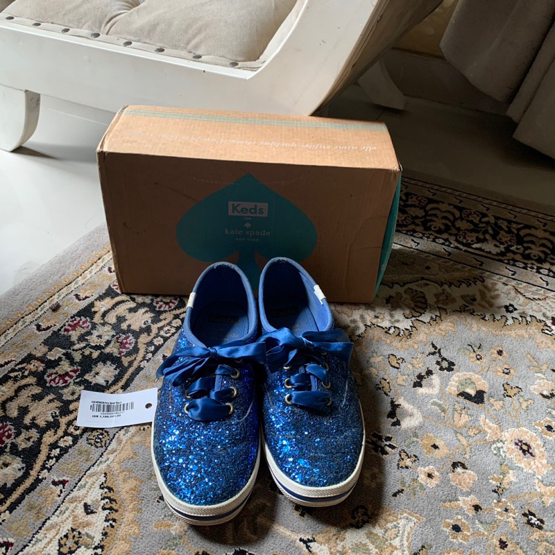 Sepatu Kets/ Glitter Sneakers - Keds X Kate Spade Original - Blue Navy Glitter - Size 36