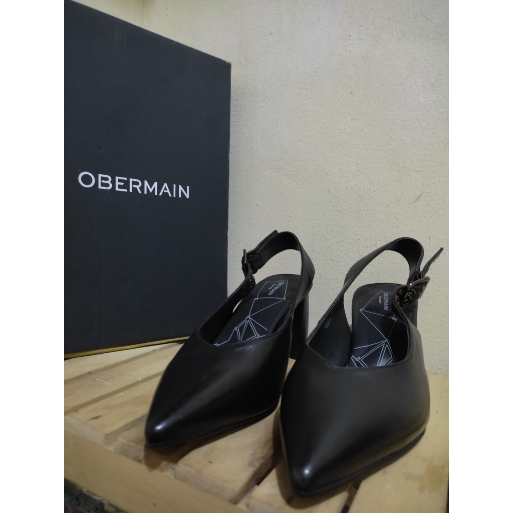 PRELOVED - OBERMAIN ANGELINA JANIE HEELS – SLING BACK BLACK - GENUINE LEATHER ( KULIT SAPI  ) – SEPA