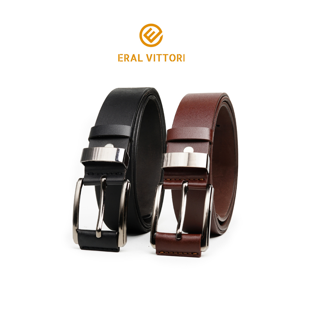 Eral Vittori -  Ertura 08 Gesper Sabuk Ikat Pinggang Pria Bahan Kulit Sapi  Belt Hitam Coklat