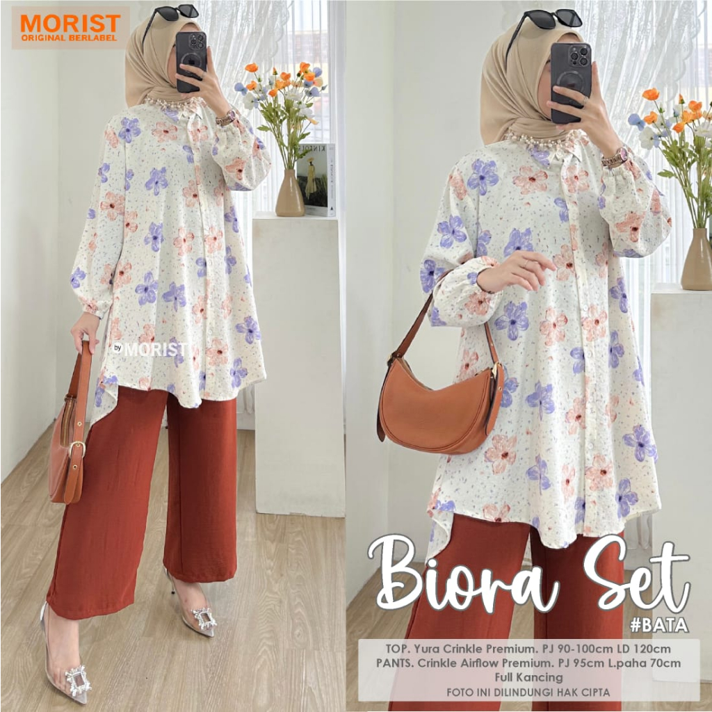 Estusae : Morist Biora Set Tunik Celana Murah. OneSet Bahan Yura Crinkle Printing Mixed Crinkle Airf