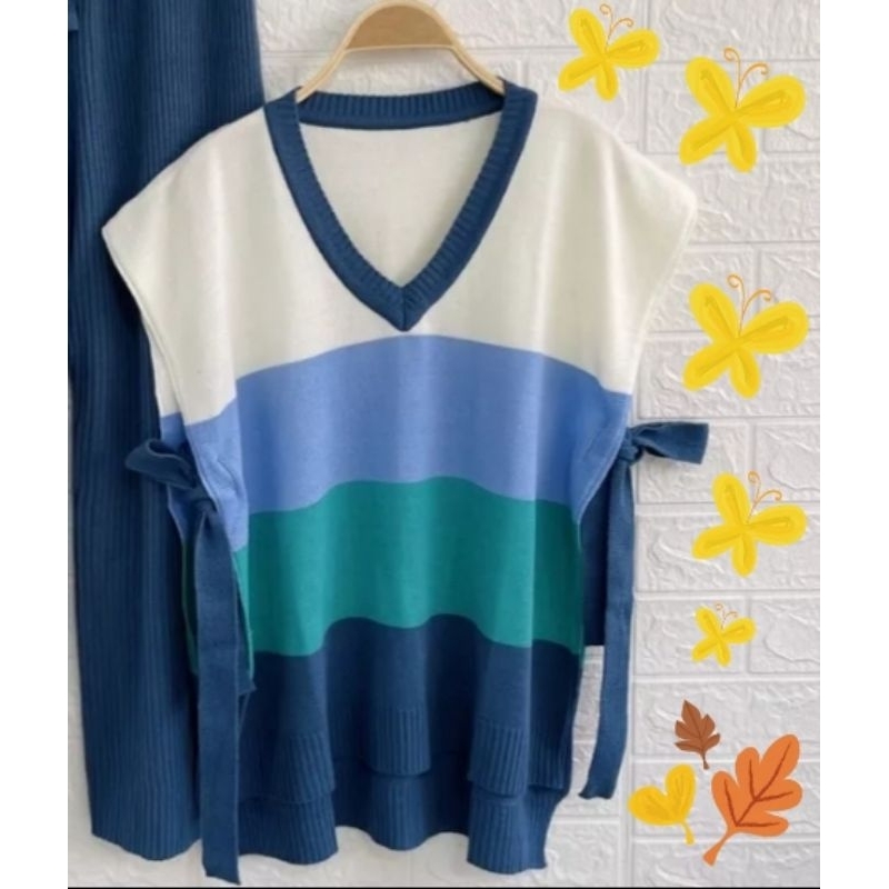 Vest rajut tali pinggir Rainbow Oversize/vest nadia wanita dawasa/rompi tali samping Oversize