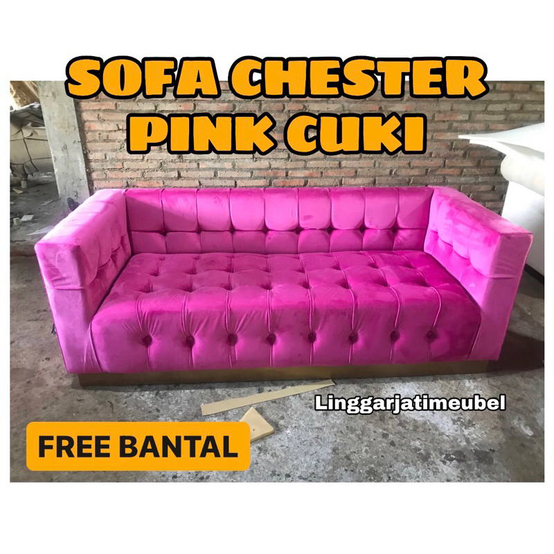 Sofa Ruang Tamu Minimalis Chester Pink 3 seater