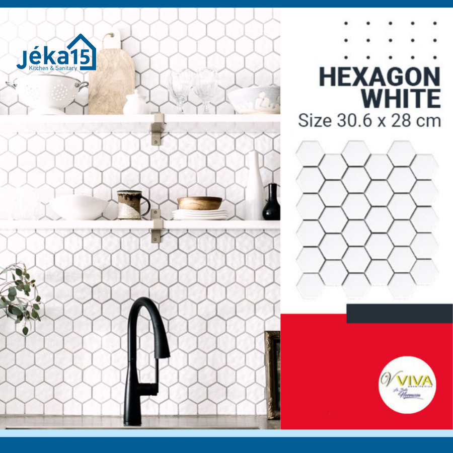 KERAMIK MOZAIK PUTIH DAPUR HEXAGON