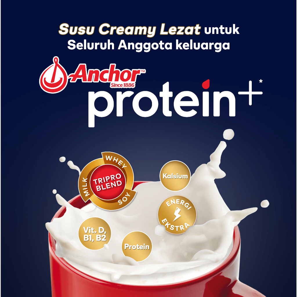 Anchor Milk Protein+ Susu Keluarga Original 175g - Susu Bubuk Tinggi Protein | Sarapan Breakfast