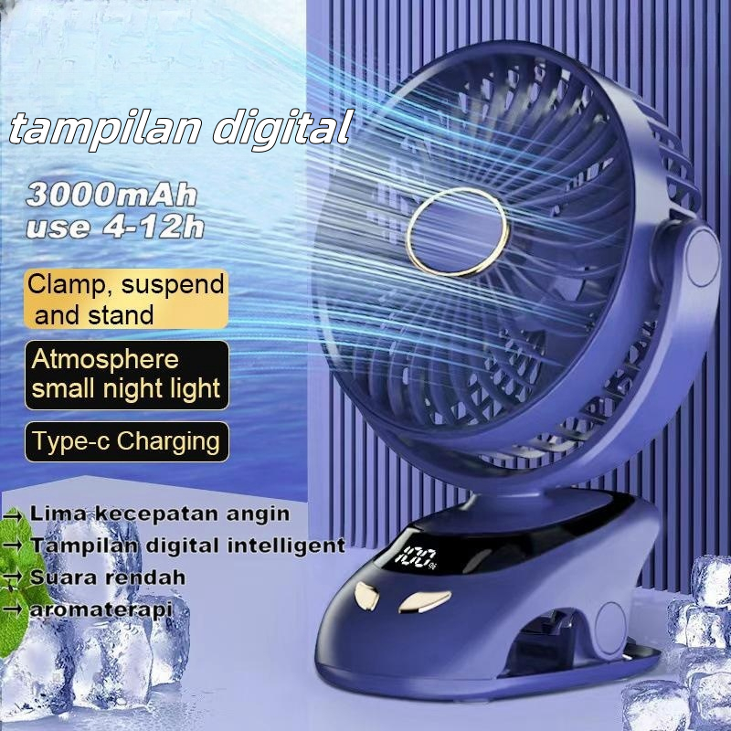 Klip Kipas Kipas Mini Kipas Desktop Berputar Klip Kipas Desktop Kipas USB Portabel Layar LED Diffuse