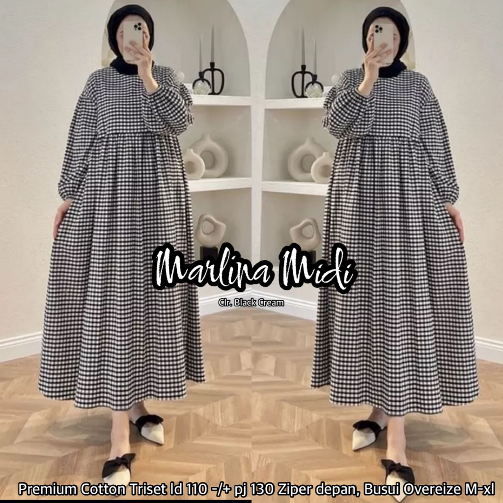 Midi Dress Wanita Terbaru/Dress Wanita Busui Friendly/Marlina Midi/Midi Dress Korean Style/Dress Ter