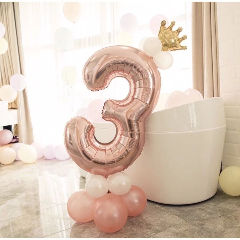 paket balon ulang tahun anak jumbo/ balon set angka jumbo rose gold 80cm mahkota