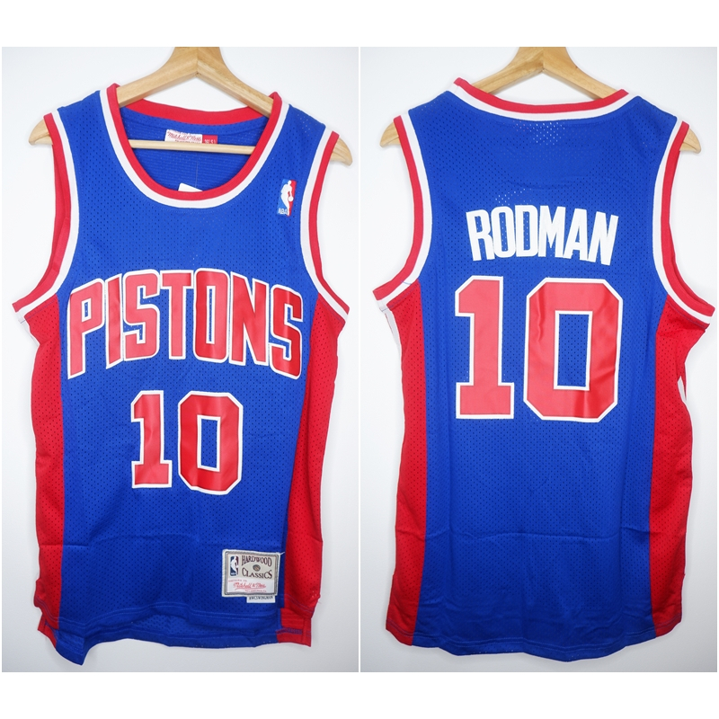 JERSEY BASKET NBA CLASSIC HWC PISTONS #10 DENNIS RODMAN BIRU MITCHELL&NESS