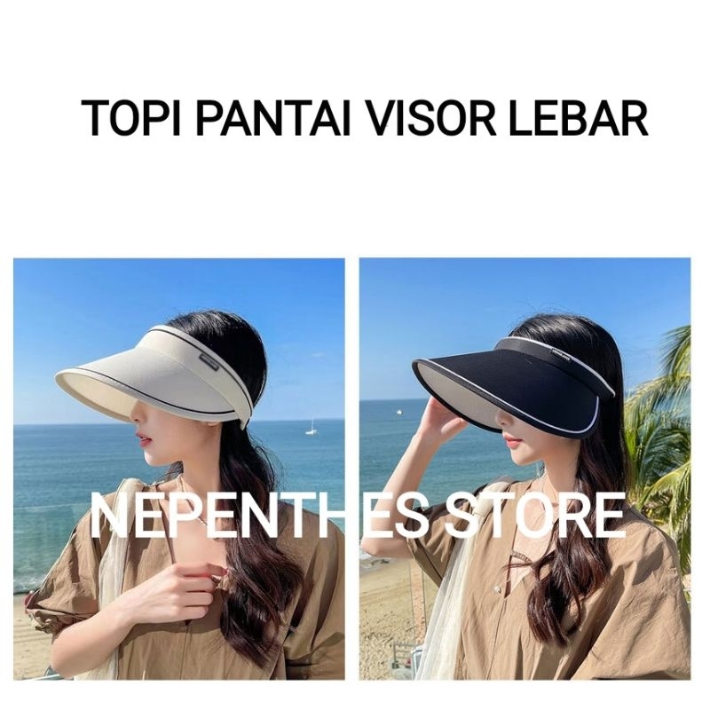 TOPI VISOR PANTAI LEBAR WIDE SUMMER FOLDING SUN CAP PONYTAIL FASHION SPORT SPORTY OLAHRAGA SENAM AER