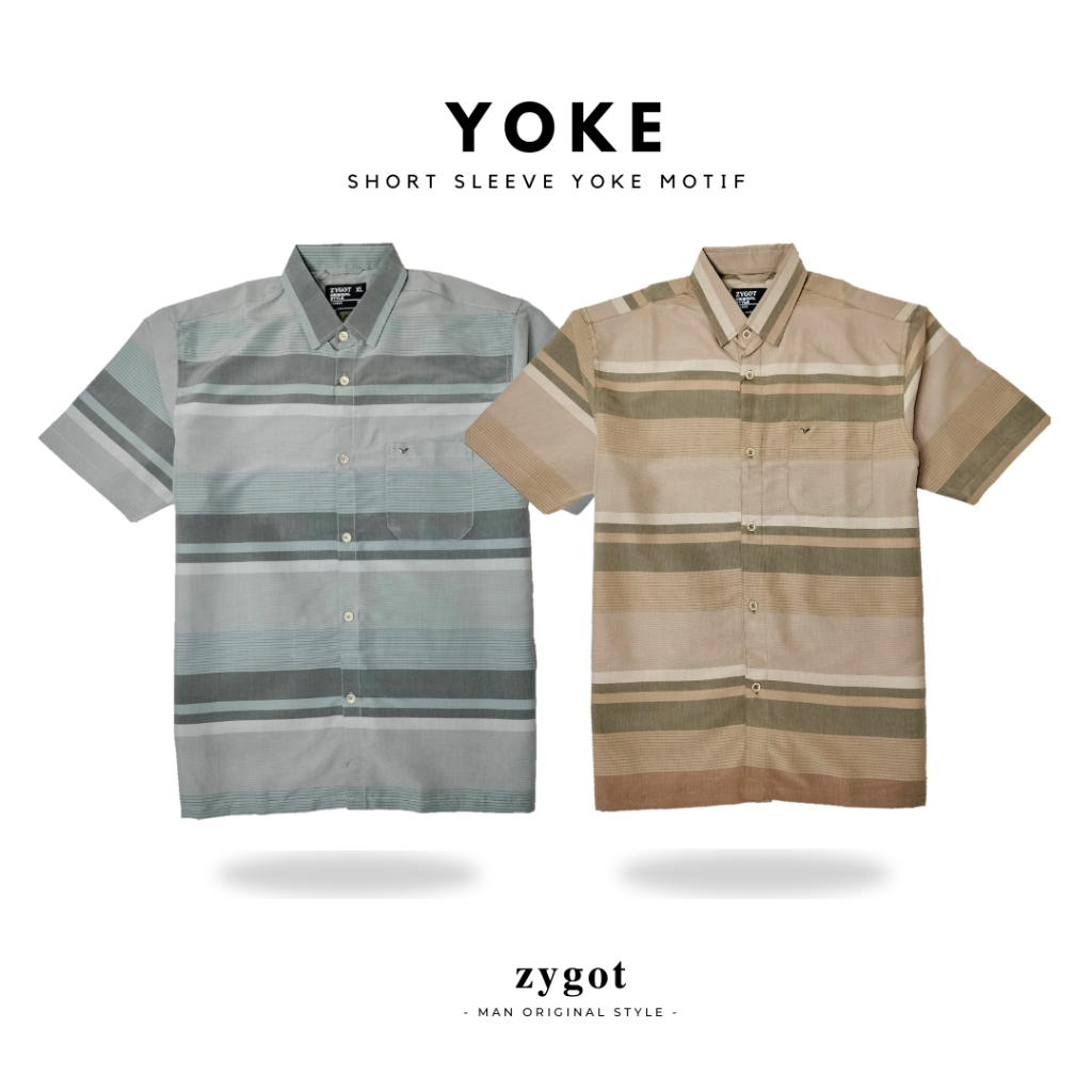 Kemeja Pria Dewasa Lengan Pendek Garis-garis Yoke Motif By Zygot