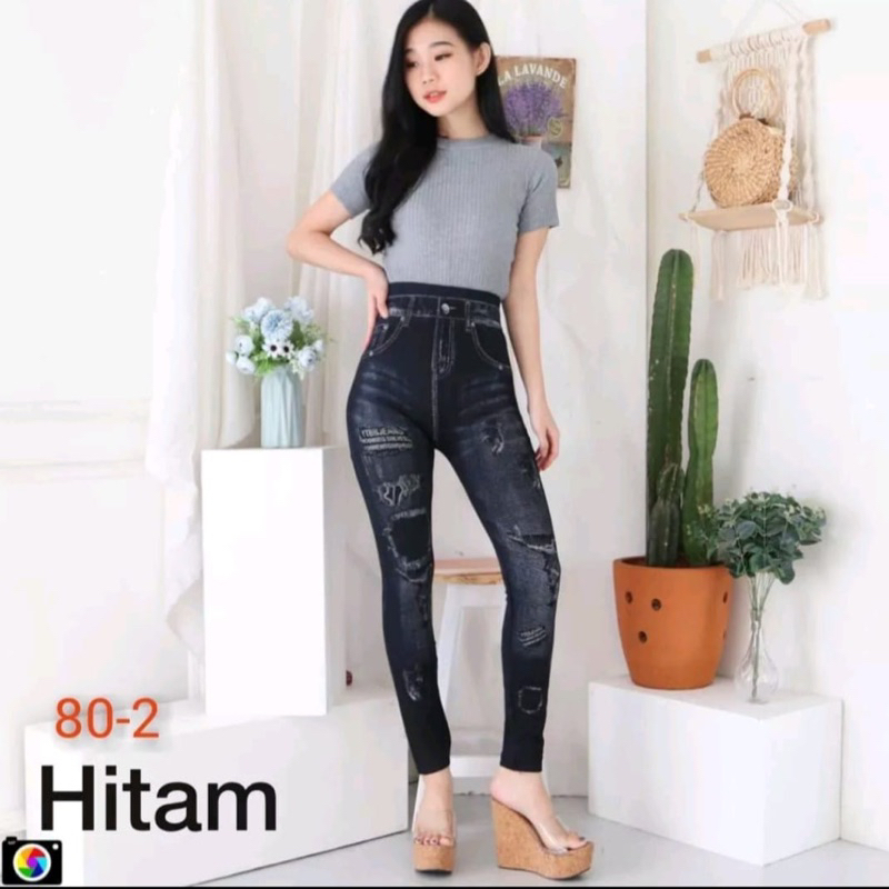 LEGGING JEANS IMPORT FIT TO 80KG / LEGING DENIM WANITA / LEJING JEANS MOTIF