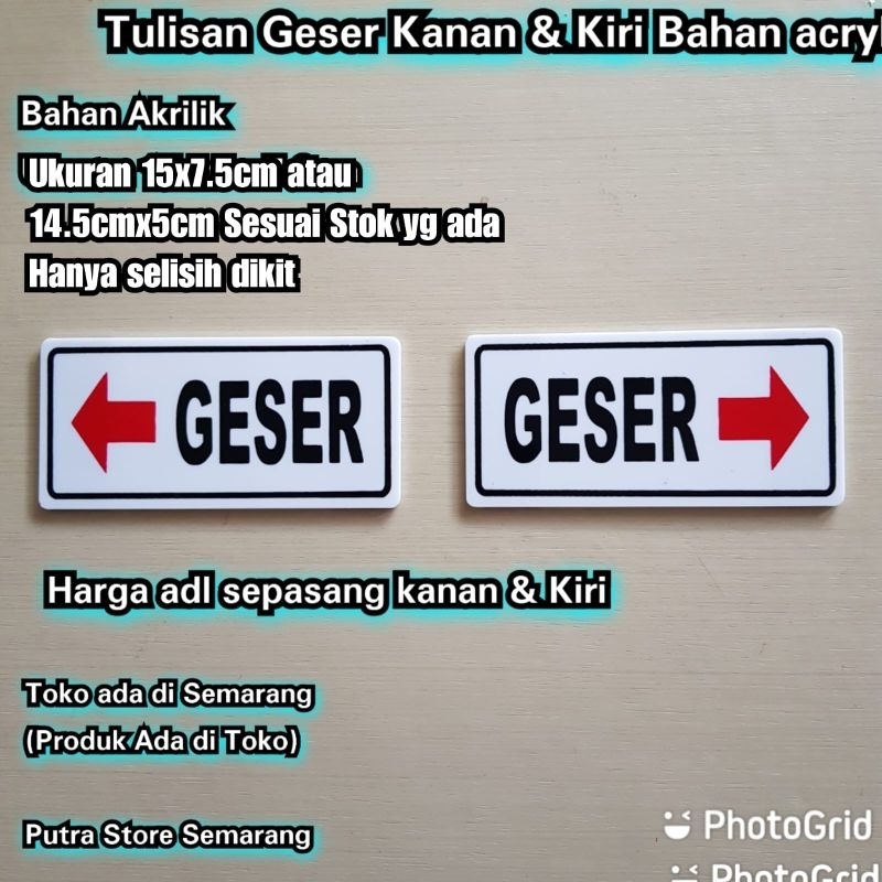 Tulisan geser kanan dan kiri sepasang Bahan akrilik tulisan geser di pintu