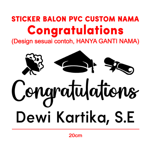Sticker balon PVC Congratulations CUSTOM NAMA