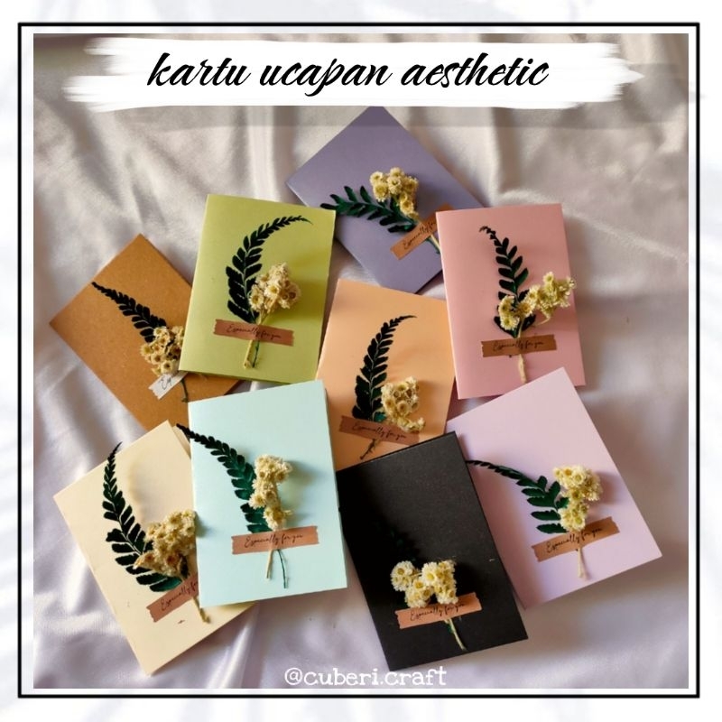 Kartu Ucapan / Greeting Card Aesthetic Bunga Kering / Thankyou Card Premium Glitter