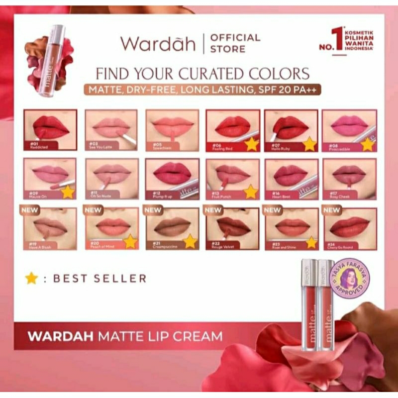 Wardah Exclusive Matte Lip Cream lipstik Stick stik bibir Red Berry Pretty Pink Plump Mauve Red Pink